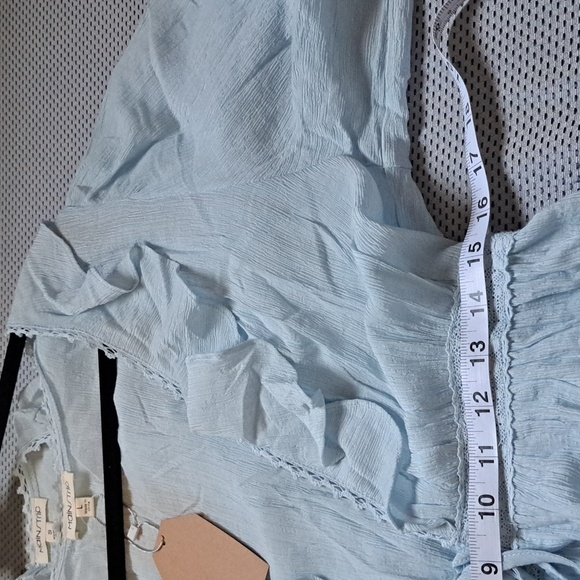 B4 NWT Main Strip Ling Sleeve Open Front Ruffled Tiered Kimono Blue Sm Md Lg - Picture 11 of 12